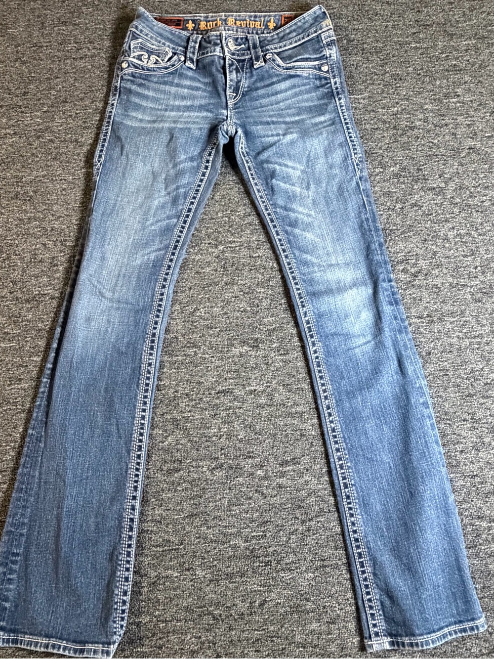 Rock Revival Women's Low Rise Bootcut Blue Stretch Denim Jeans Size 28